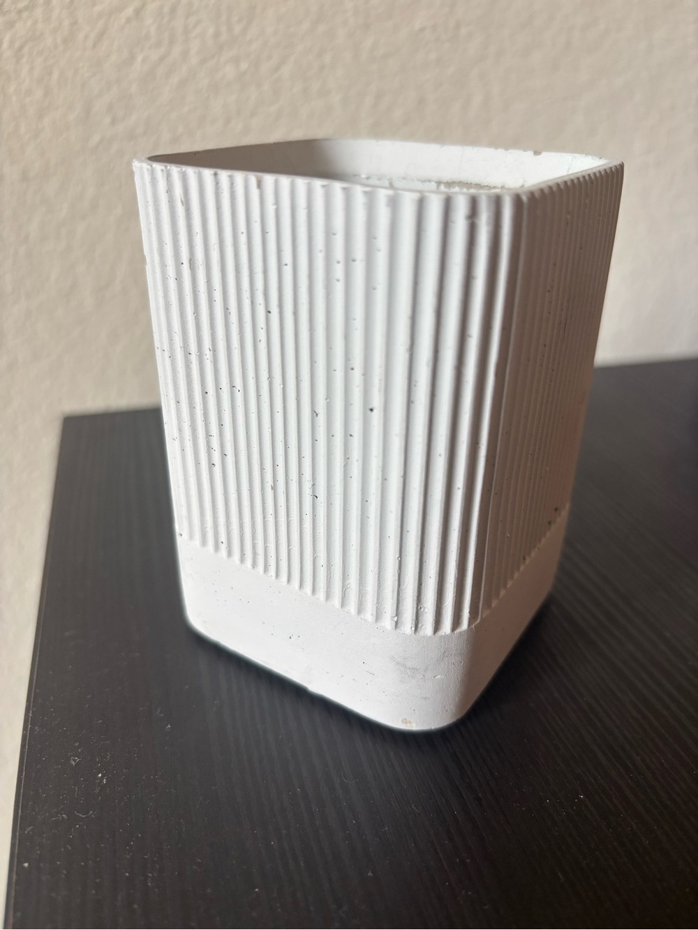 Modern Ribbed White Concrete Ribbed Ceramic Vase